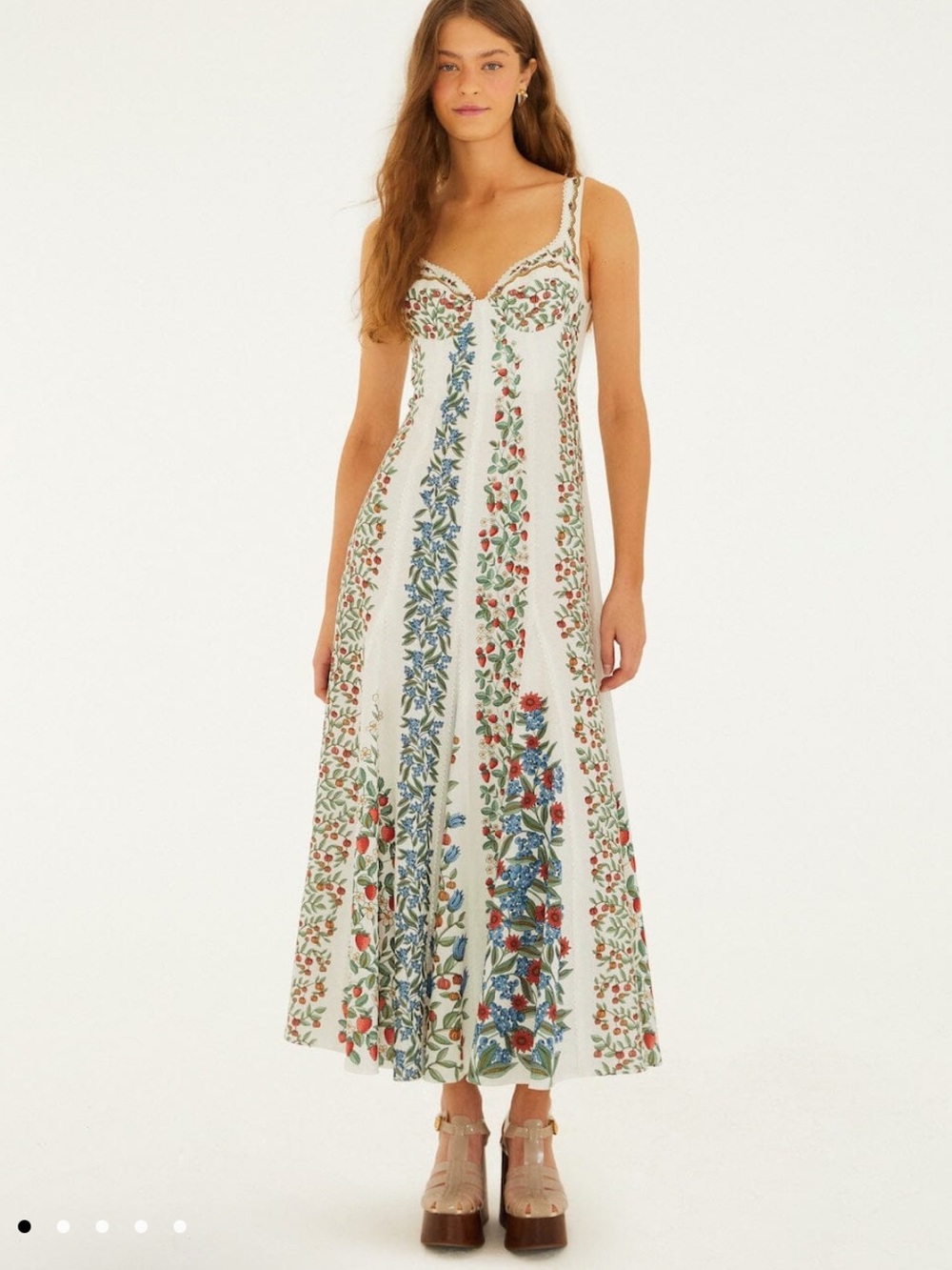 FARM Rio Cream fruit floral print sleeveless Maxi Dress - Picture 2 of 12